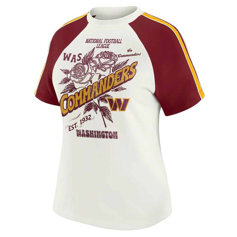 Washington Commanders WEAR by Erin Andrews Women's Sleeve Stripe Distressed Raglan T-Shirt - White T-shirts