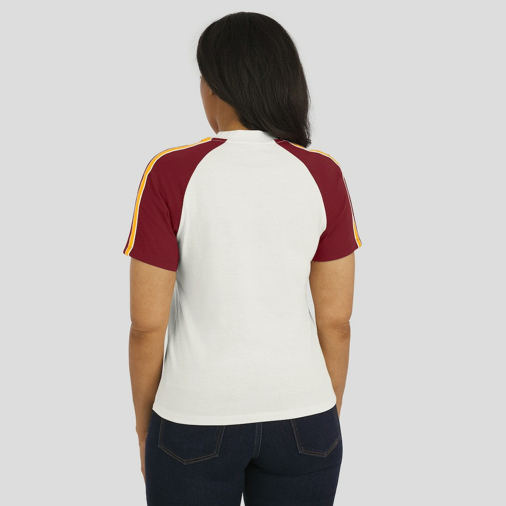 Washington Commanders WEAR by Erin Andrews Women's Sleeve Stripe Distressed Raglan T-Shirt - White T-shirts