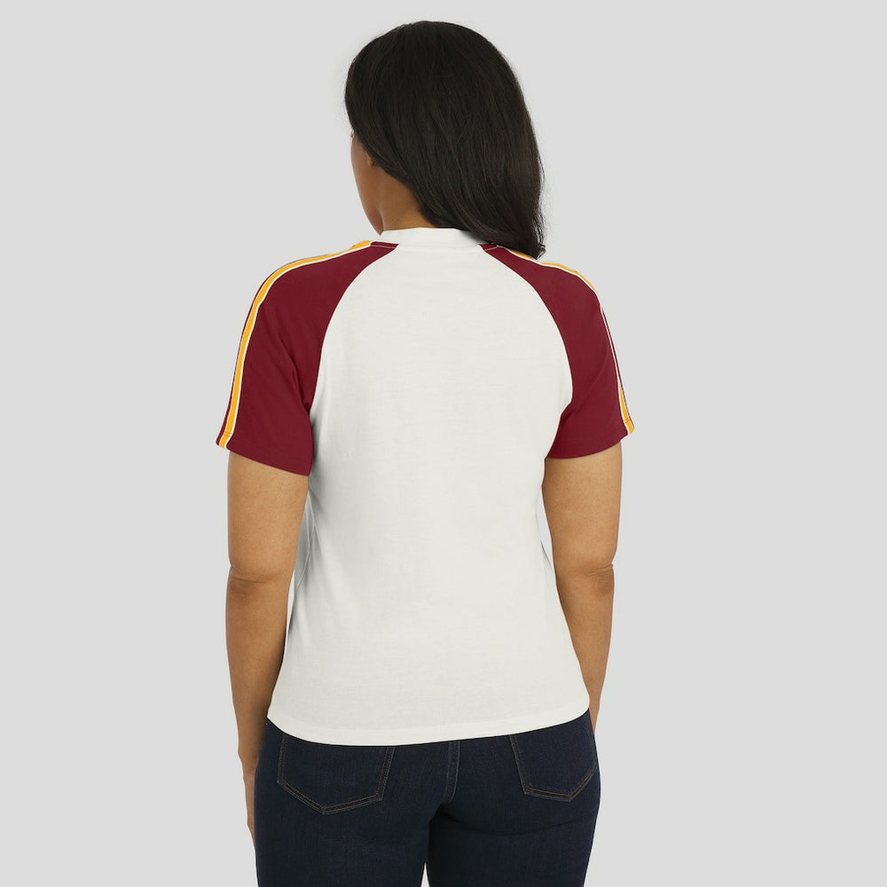 Washington Commanders WEAR by Erin Andrews Women's Sleeve Stripe Distressed Raglan T-Shirt - White T-shirts