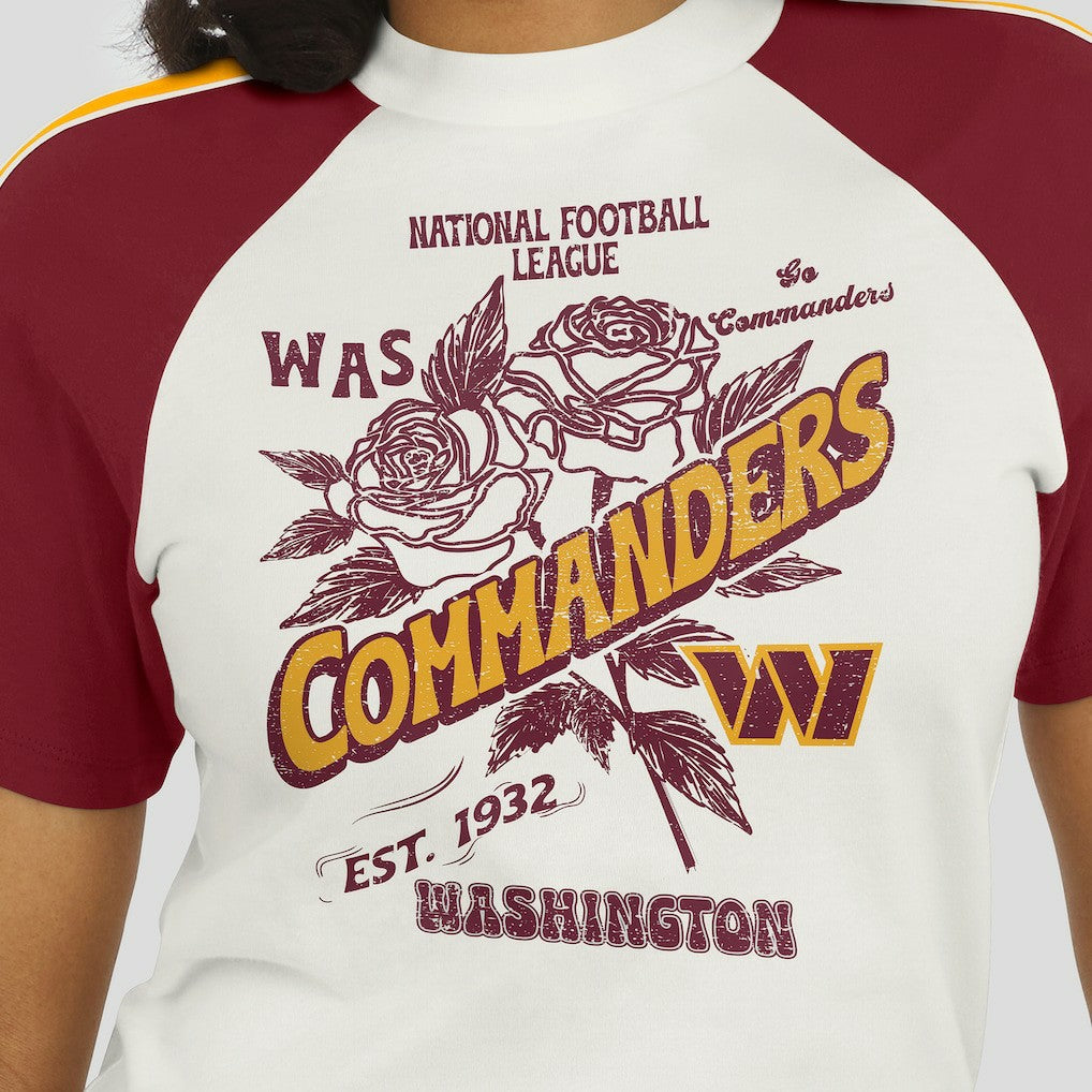Washington Commanders WEAR by Erin Andrews Women's Sleeve Stripe Distressed Raglan T-Shirt - White T-shirts