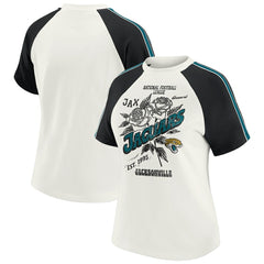 Jacksonville Jaguars WEAR by Erin Andrews Women's Sleeve Stripe Distressed Raglan T-Shirt - White T-shirts