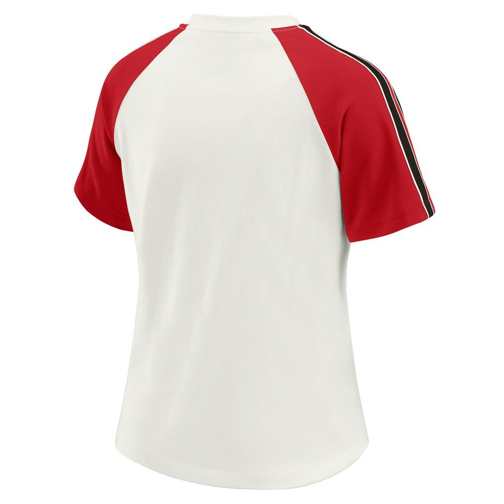 Atlanta Falcons WEAR by Erin Andrews Women's Sleeve Stripe Distressed Raglan T-Shirt - White T-shirts