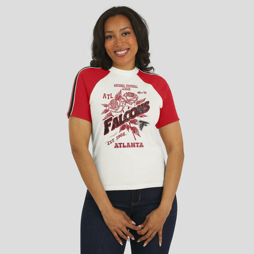 Atlanta Falcons WEAR by Erin Andrews Women's Sleeve Stripe Distressed Raglan T-Shirt - White T-shirts