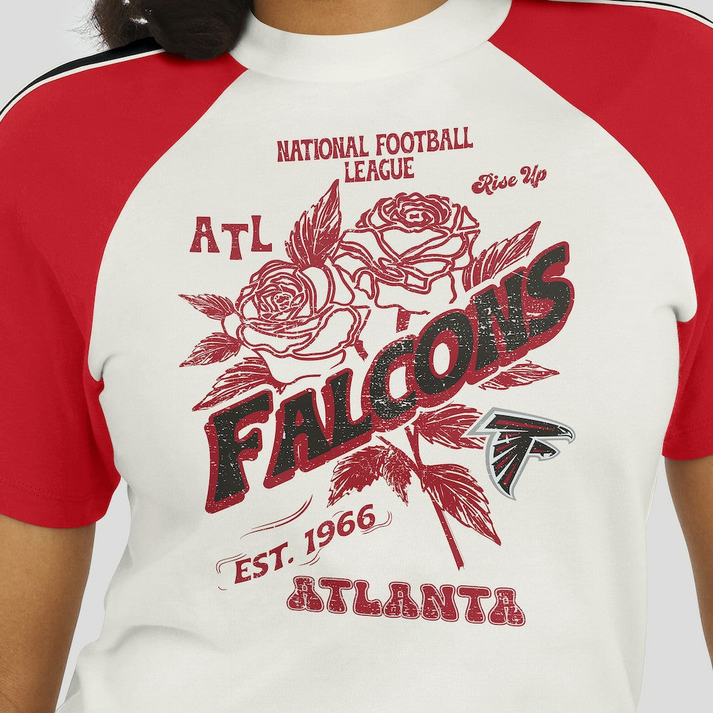Atlanta Falcons WEAR by Erin Andrews Women's Sleeve Stripe Distressed Raglan T-Shirt - White T-shirts
