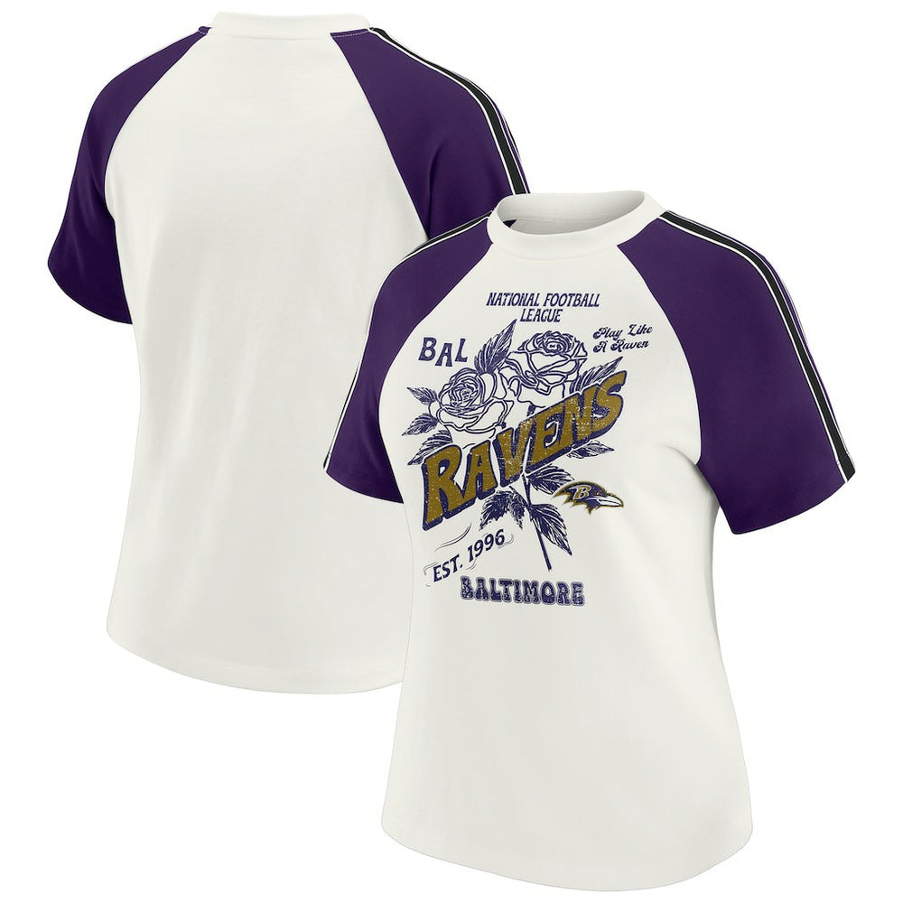 Baltimore Ravens WEAR by Erin Andrews Women's Sleeve Stripe Distressed Raglan T-Shirt - White T-shirts