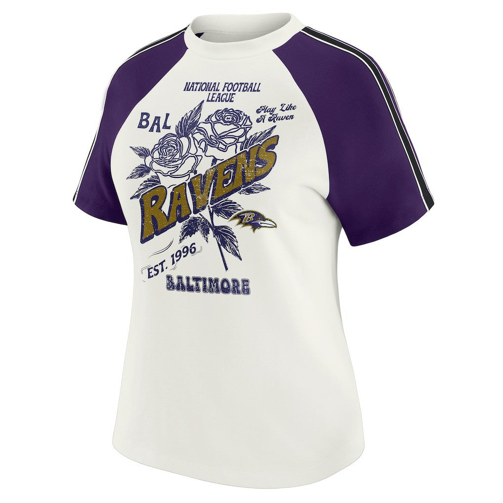 Baltimore Ravens WEAR by Erin Andrews Women's Sleeve Stripe Distressed Raglan T-Shirt - White T-shirts