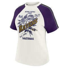 Baltimore Ravens WEAR by Erin Andrews Women's Sleeve Stripe Distressed Raglan T-Shirt - White T-shirts