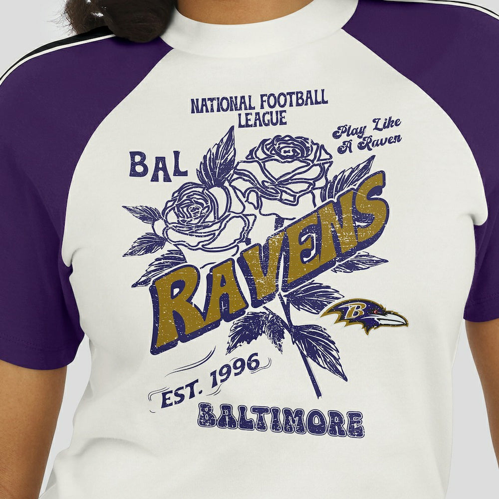 Baltimore Ravens WEAR by Erin Andrews Women's Sleeve Stripe Distressed Raglan T-Shirt - White T-shirts
