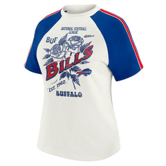 Buffalo Bills WEAR by Erin Andrews Women's Sleeve Stripe Distressed Raglan T-Shirt - White T-shirts