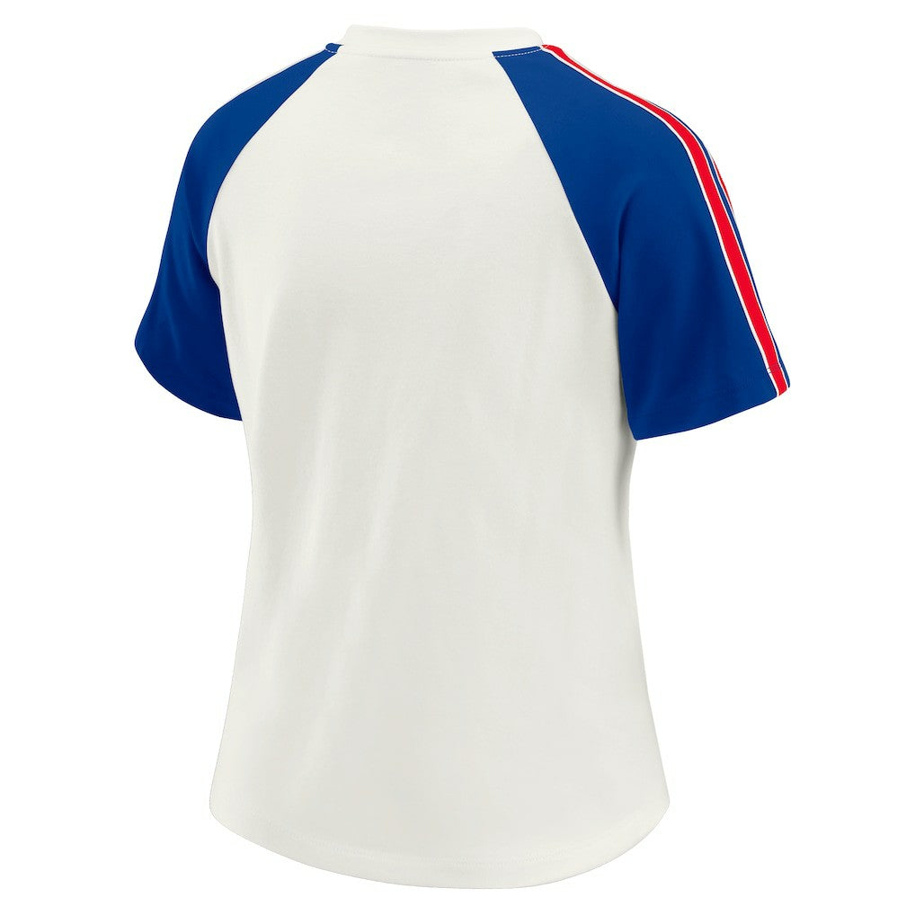Buffalo Bills WEAR by Erin Andrews Women's Sleeve Stripe Distressed Raglan T-Shirt - White T-shirts