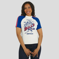 Buffalo Bills WEAR by Erin Andrews Women's Sleeve Stripe Distressed Raglan T-Shirt - White T-shirts