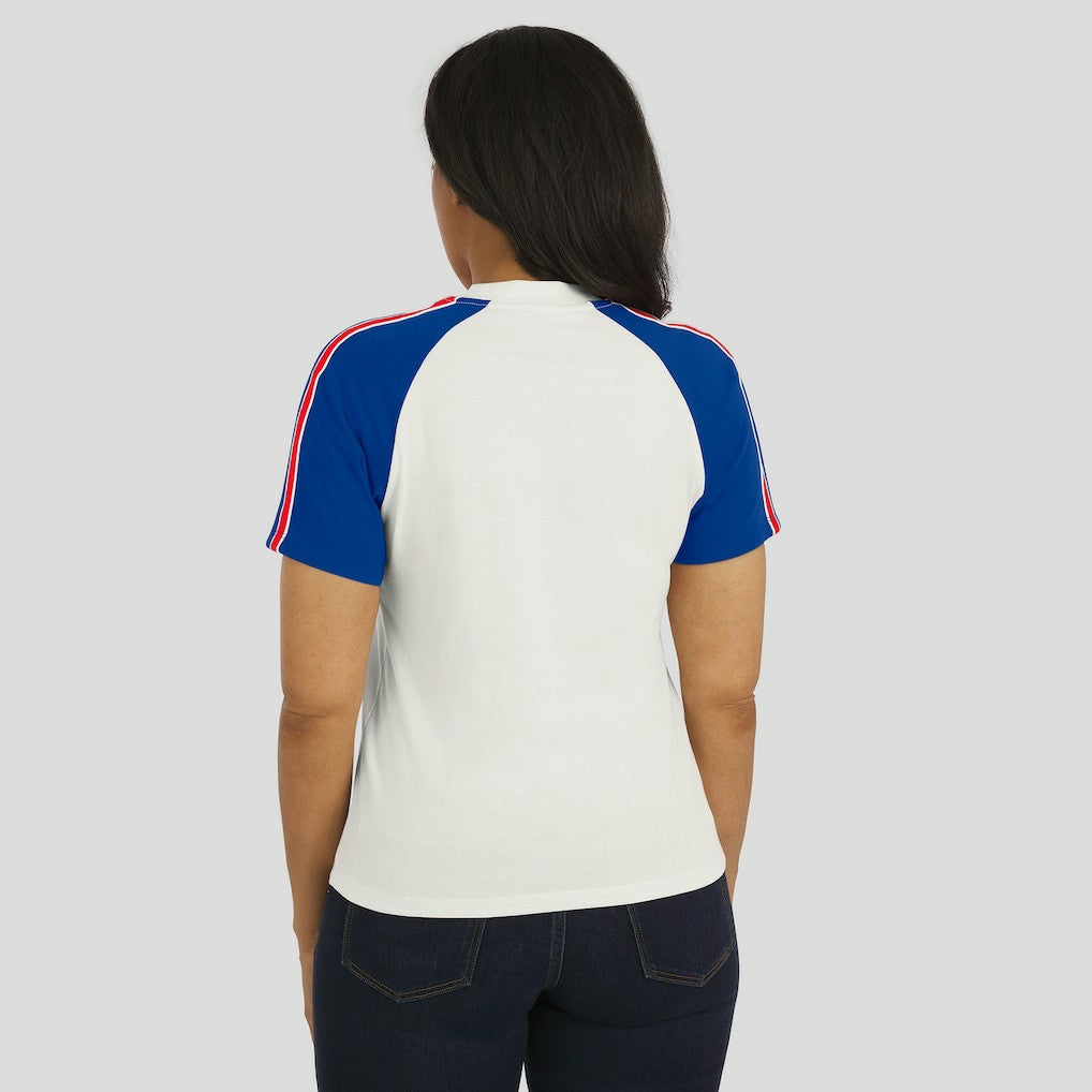 Buffalo Bills WEAR by Erin Andrews Women's Sleeve Stripe Distressed Raglan T-Shirt - White T-shirts