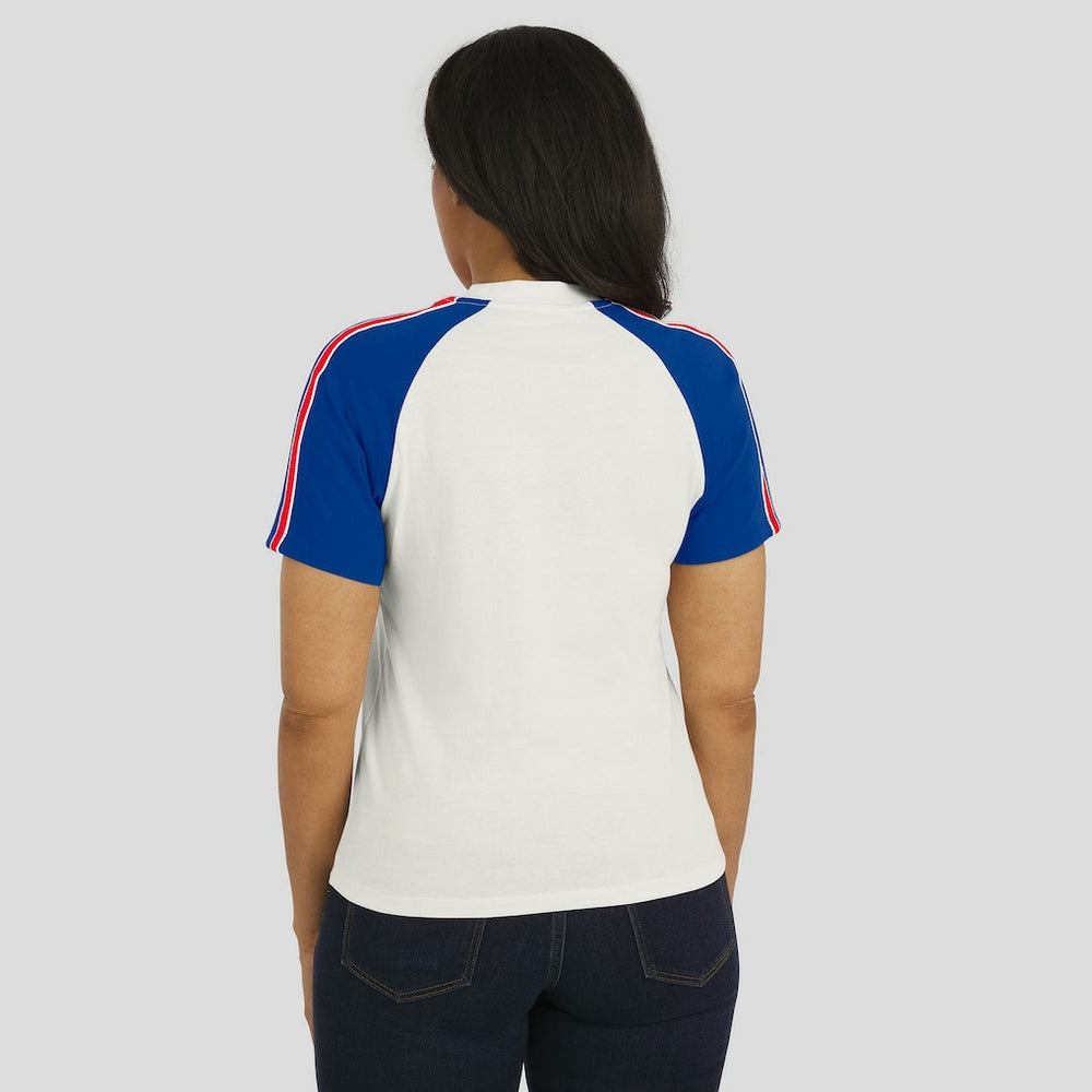 Buffalo Bills WEAR by Erin Andrews Women's Sleeve Stripe Distressed Raglan T-Shirt - White T-shirts