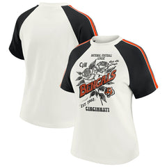 Cincinnati Bengals WEAR by Erin Andrews Women's Sleeve Stripe Distressed Raglan T-Shirt - White T-shirts