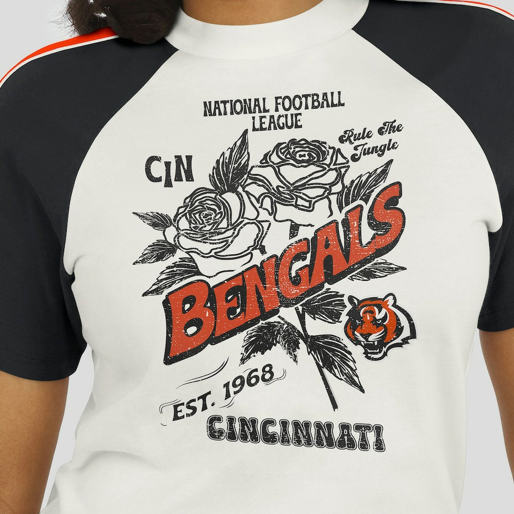 Cincinnati Bengals WEAR by Erin Andrews Women's Sleeve Stripe Distressed Raglan T-Shirt - White T-shirts