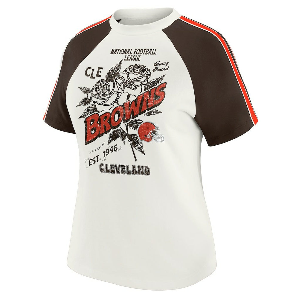 Cleveland Browns WEAR by Erin Andrews Women's Sleeve Stripe Distressed Raglan T-Shirt - White T-shirts