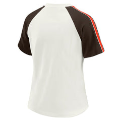 Cleveland Browns WEAR by Erin Andrews Women's Sleeve Stripe Distressed Raglan T-Shirt - White T-shirts