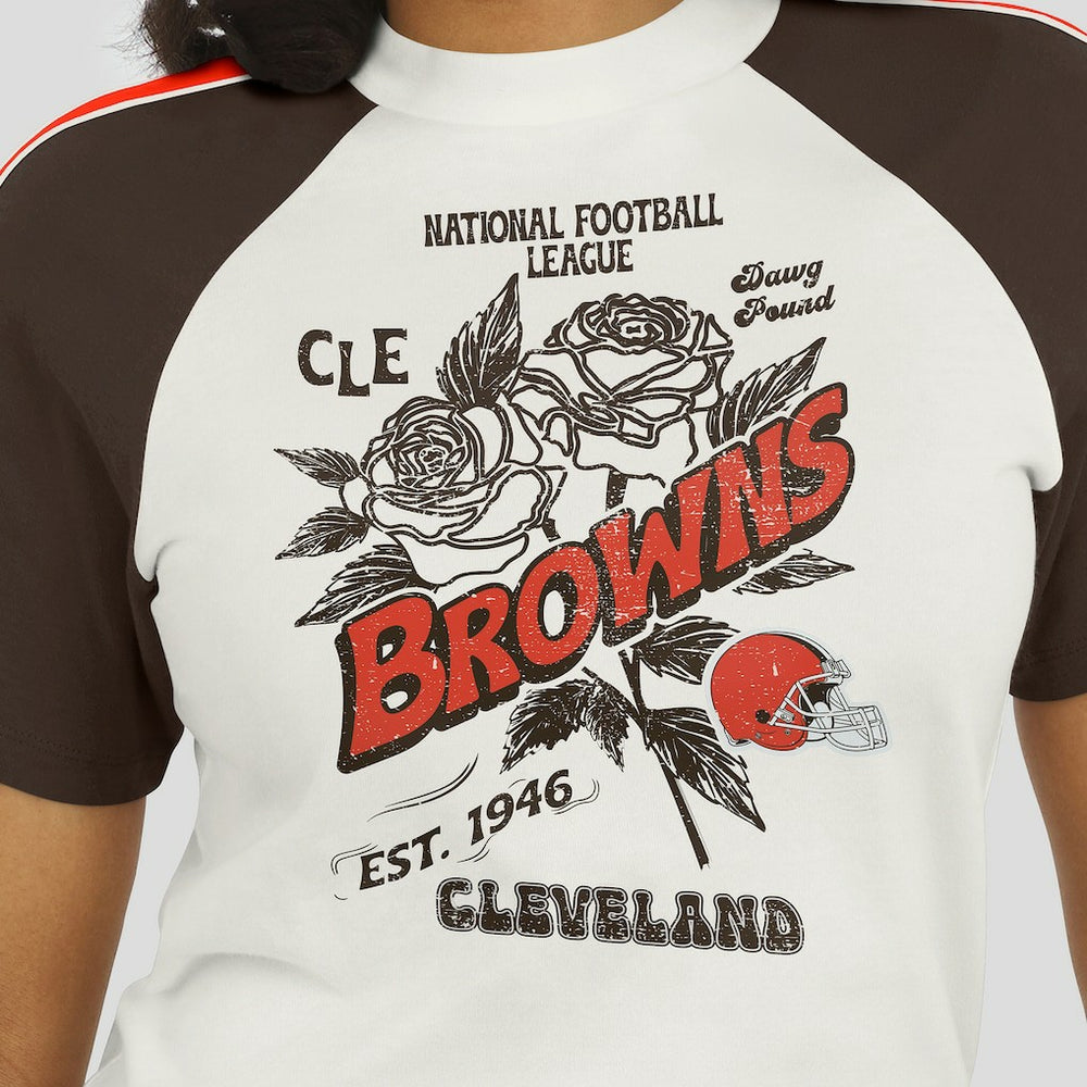 Cleveland Browns WEAR by Erin Andrews Women's Sleeve Stripe Distressed Raglan T-Shirt - White T-shirts