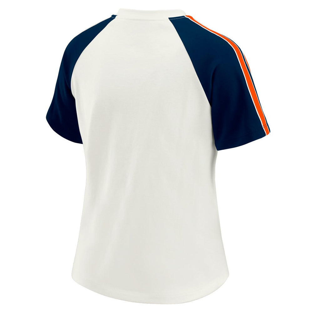 Denver Broncos WEAR by Erin Andrews Women's Sleeve Stripe Distressed Raglan T-Shirt - White T-shirts