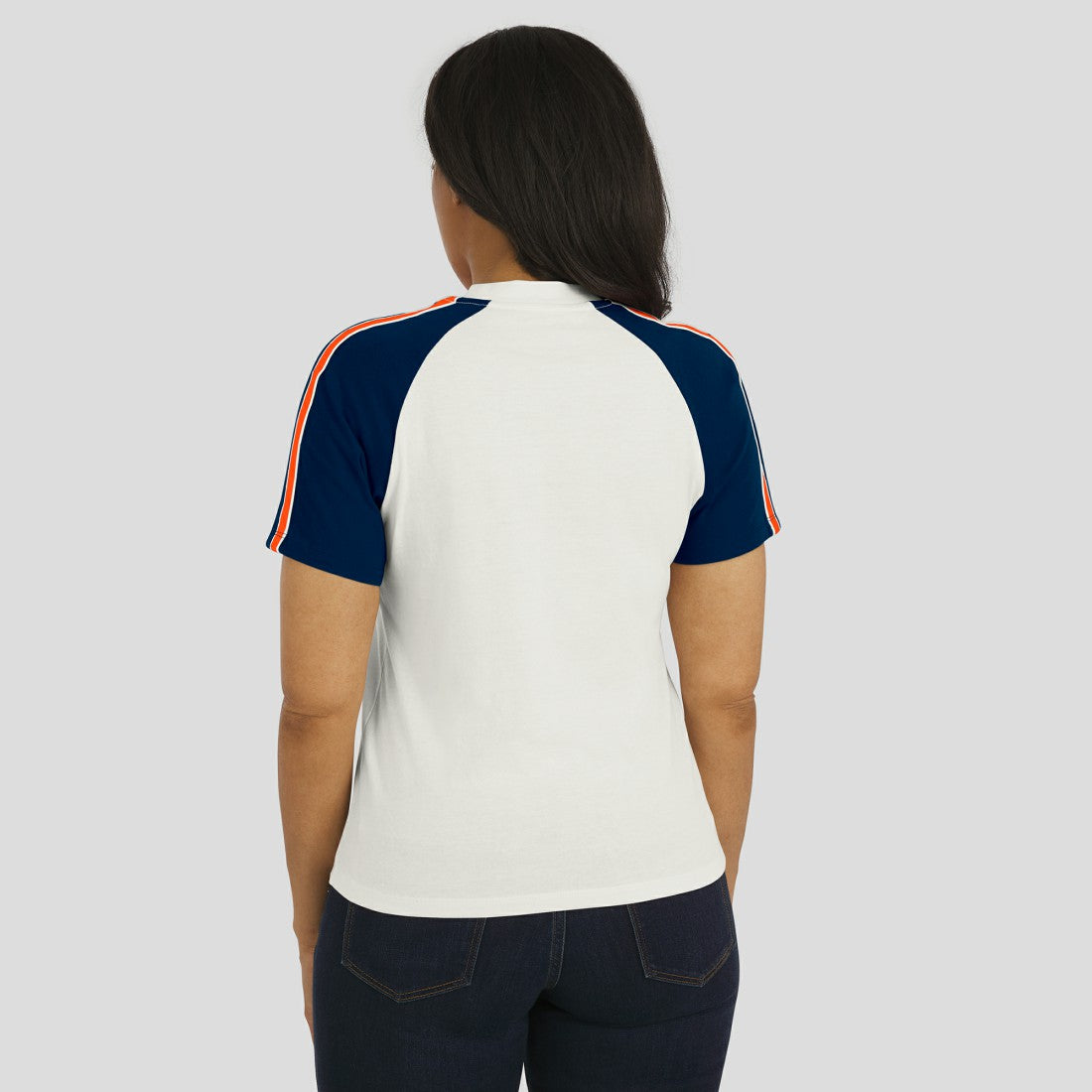 Denver Broncos WEAR by Erin Andrews Women's Sleeve Stripe Distressed Raglan T-Shirt - White T-shirts