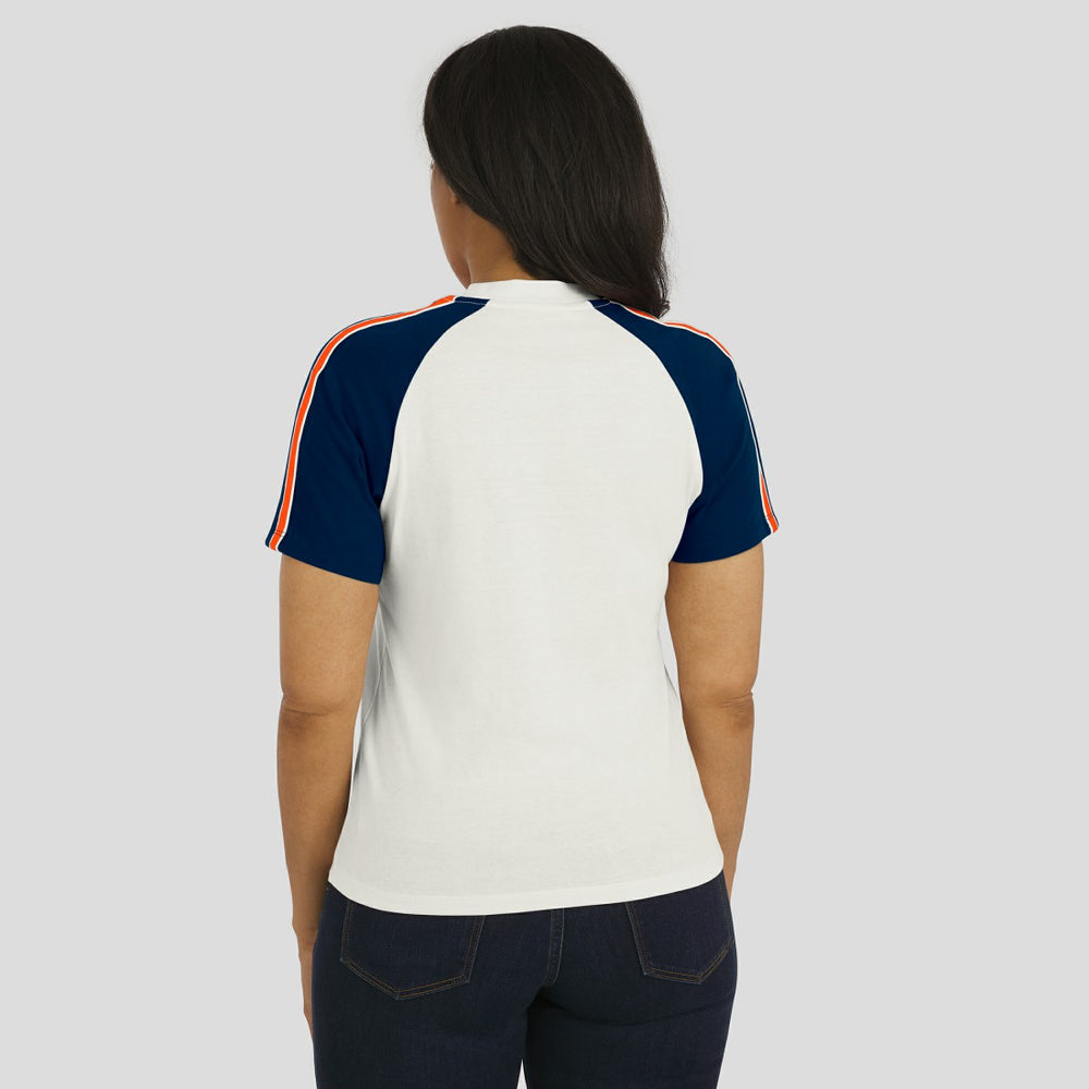Denver Broncos WEAR by Erin Andrews Women's Sleeve Stripe Distressed Raglan T-Shirt - White T-shirts