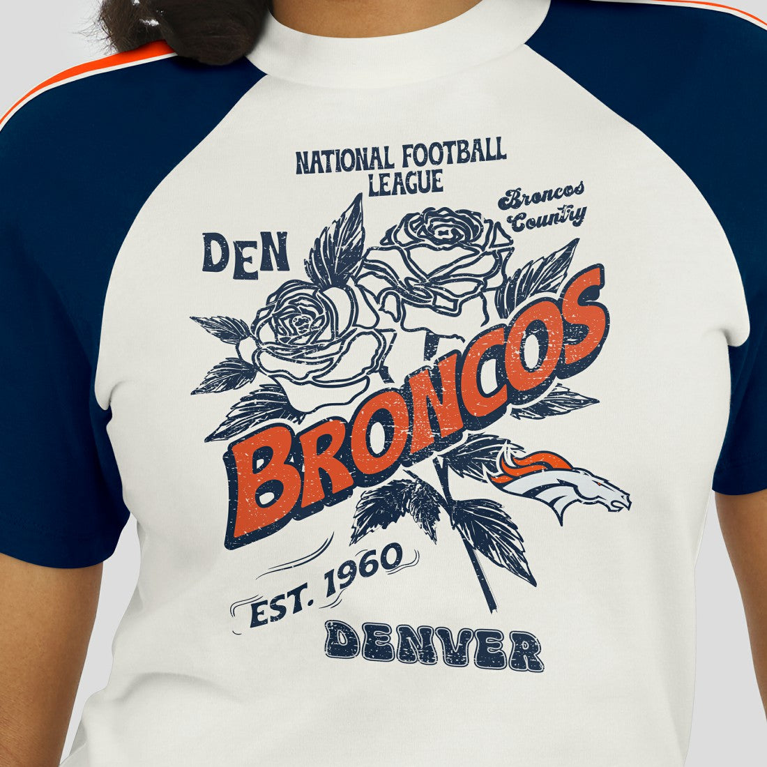 Denver Broncos WEAR by Erin Andrews Women's Sleeve Stripe Distressed Raglan T-Shirt - White T-shirts