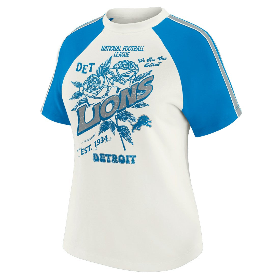 Detroit Lions WEAR by Erin Andrews Women's Sleeve Stripe Distressed Raglan T-Shirt - White T-shirts