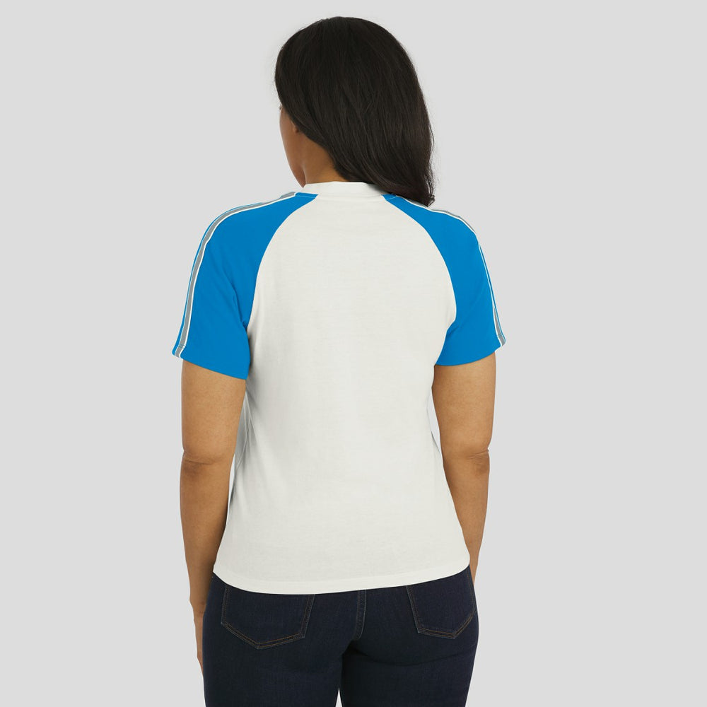 Detroit Lions WEAR by Erin Andrews Women's Sleeve Stripe Distressed Raglan T-Shirt - White T-shirts