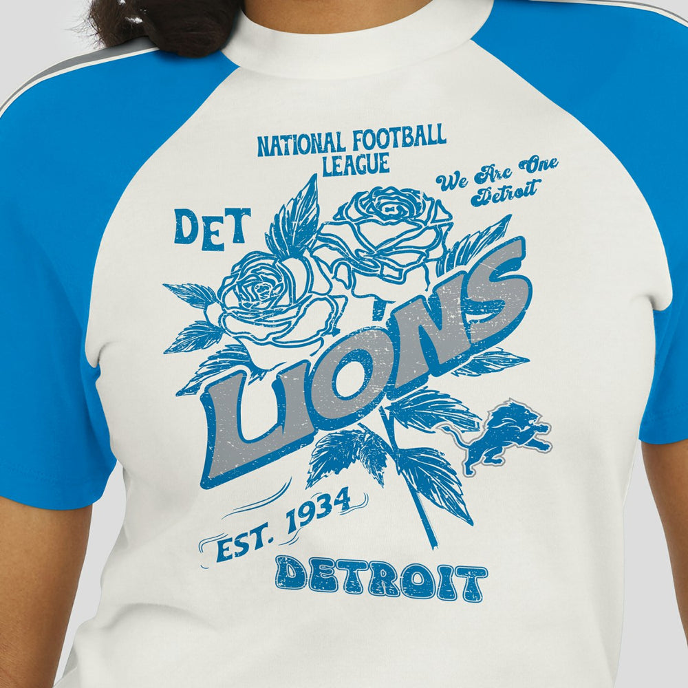 Detroit Lions WEAR by Erin Andrews Women's Sleeve Stripe Distressed Raglan T-Shirt - White T-shirts