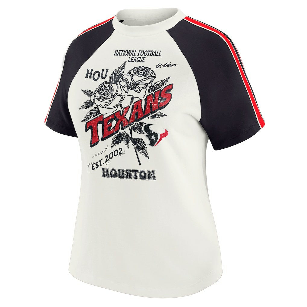Houston Texans WEAR by Erin Andrews Women's Sleeve Stripe Distressed Raglan T-Shirt - White T-shirts