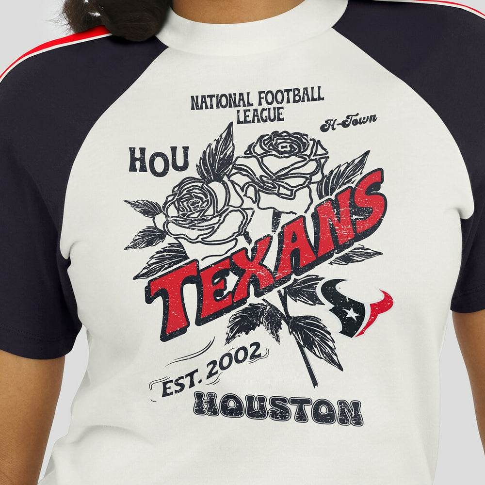 Houston Texans WEAR by Erin Andrews Women's Sleeve Stripe Distressed Raglan T-Shirt - White T-shirts
