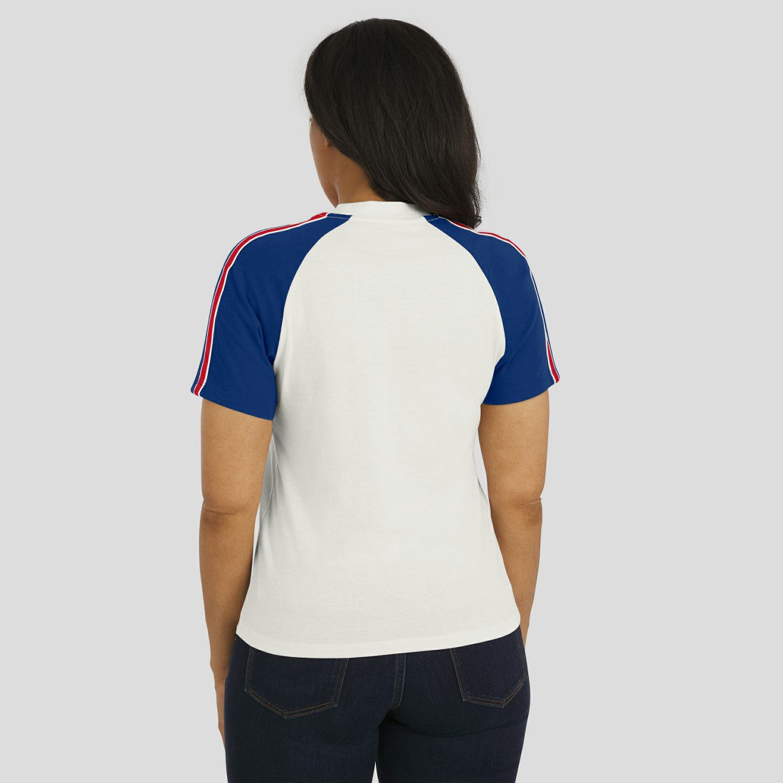 New York Giants WEAR by Erin Andrews Women's Sleeve Stripe Distressed Raglan T-Shirt - White T-shirts
