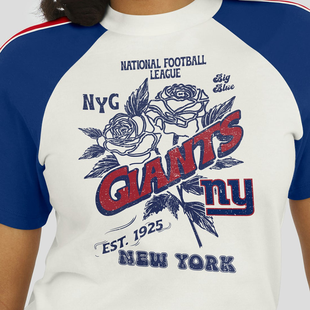 New York Giants WEAR by Erin Andrews Women's Sleeve Stripe Distressed Raglan T-Shirt - White T-shirts
