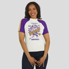 Minnesota Vikings WEAR by Erin Andrews Women's Sleeve Stripe Distressed Raglan T-Shirt - White T-shirts