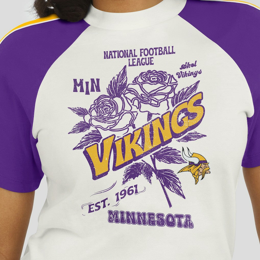 Minnesota Vikings WEAR by Erin Andrews Women's Sleeve Stripe Distressed Raglan T-Shirt - White T-shirts