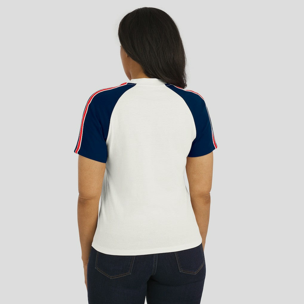 New England Patriots WEAR by Erin Andrews Women's Sleeve Stripe Distressed Raglan T-Shirt - White T-shirts