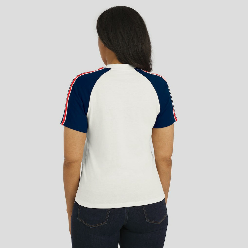 New England Patriots WEAR by Erin Andrews Women's Sleeve Stripe Distressed Raglan T-Shirt - White T-shirts