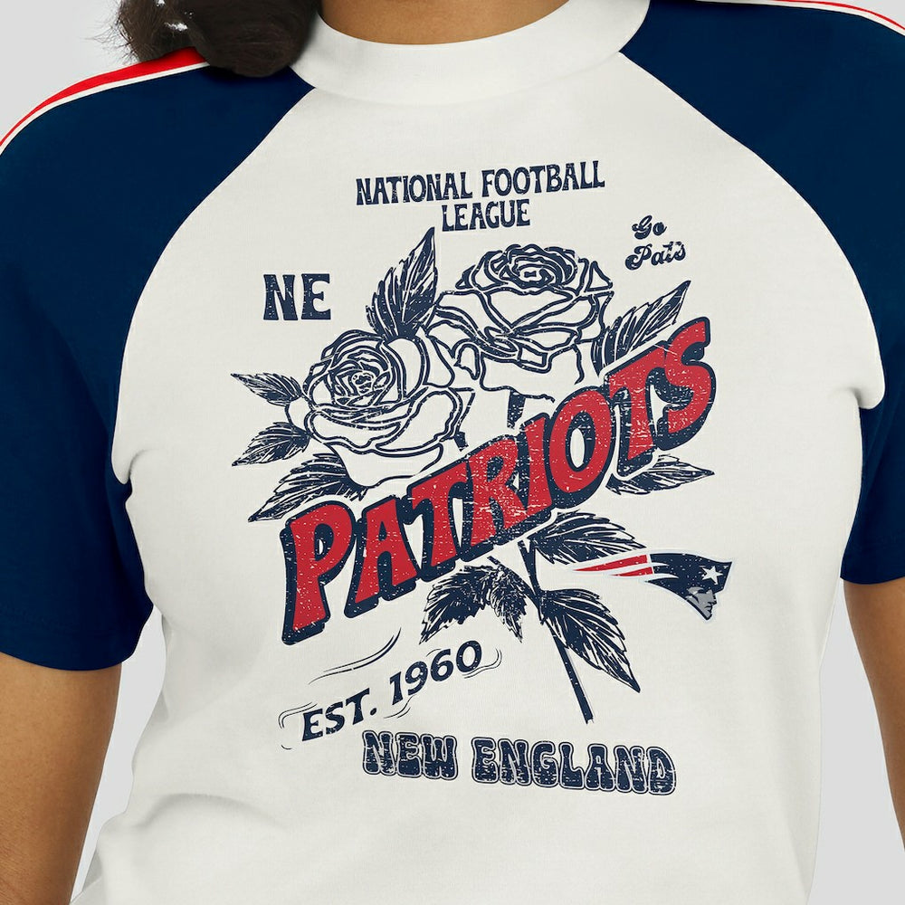 New England Patriots WEAR by Erin Andrews Women's Sleeve Stripe Distressed Raglan T-Shirt - White T-shirts
