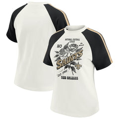 New Orleans Saints WEAR by Erin Andrews Women's Sleeve Stripe Distressed Raglan T-Shirt - White T-shirts