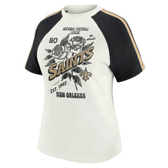 New Orleans Saints WEAR by Erin Andrews Women's Sleeve Stripe Distressed Raglan T-Shirt - White T-shirts