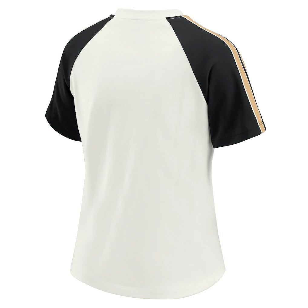New Orleans Saints WEAR by Erin Andrews Women's Sleeve Stripe Distressed Raglan T-Shirt - White T-shirts
