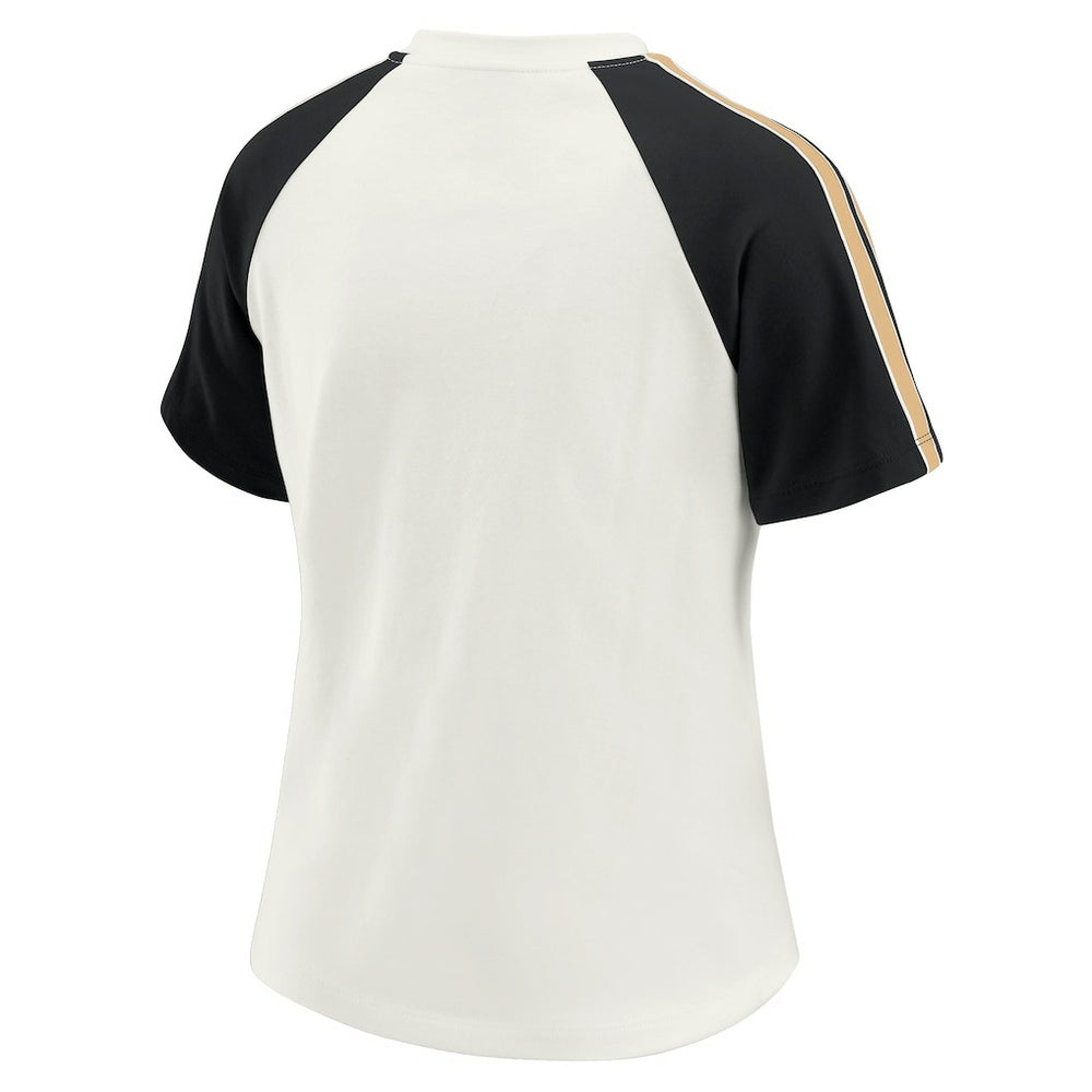 New Orleans Saints WEAR by Erin Andrews Women's Sleeve Stripe Distressed Raglan T-Shirt - White T-shirts