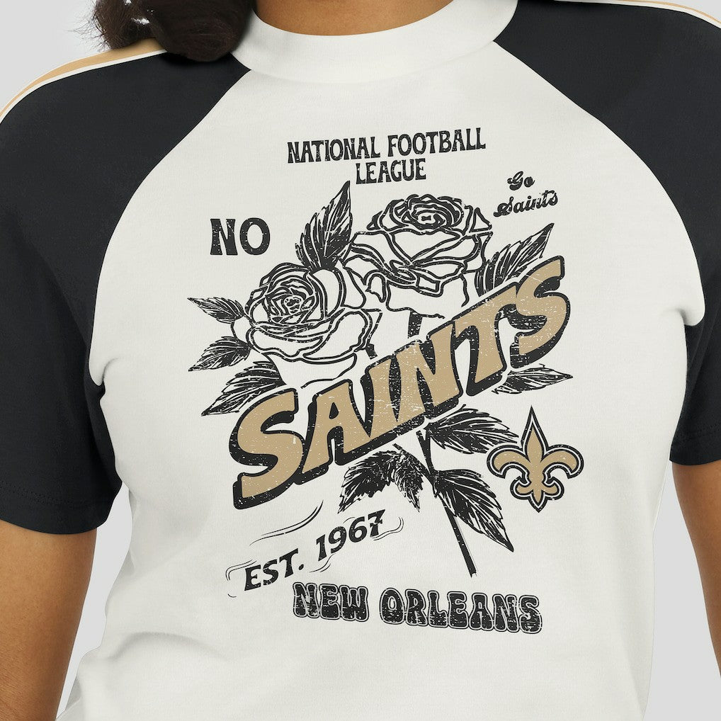 New Orleans Saints WEAR by Erin Andrews Women's Sleeve Stripe Distressed Raglan T-Shirt - White T-shirts