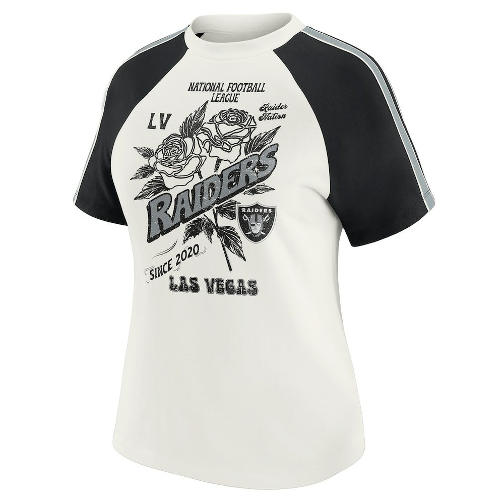 Las Vegas Raiders WEAR by Erin Andrews Women's Sleeve Stripe Distressed Raglan T-Shirt - White T-shirts