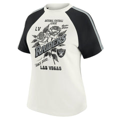 Las Vegas Raiders WEAR by Erin Andrews Women's Sleeve Stripe Distressed Raglan T-Shirt - White T-shirts
