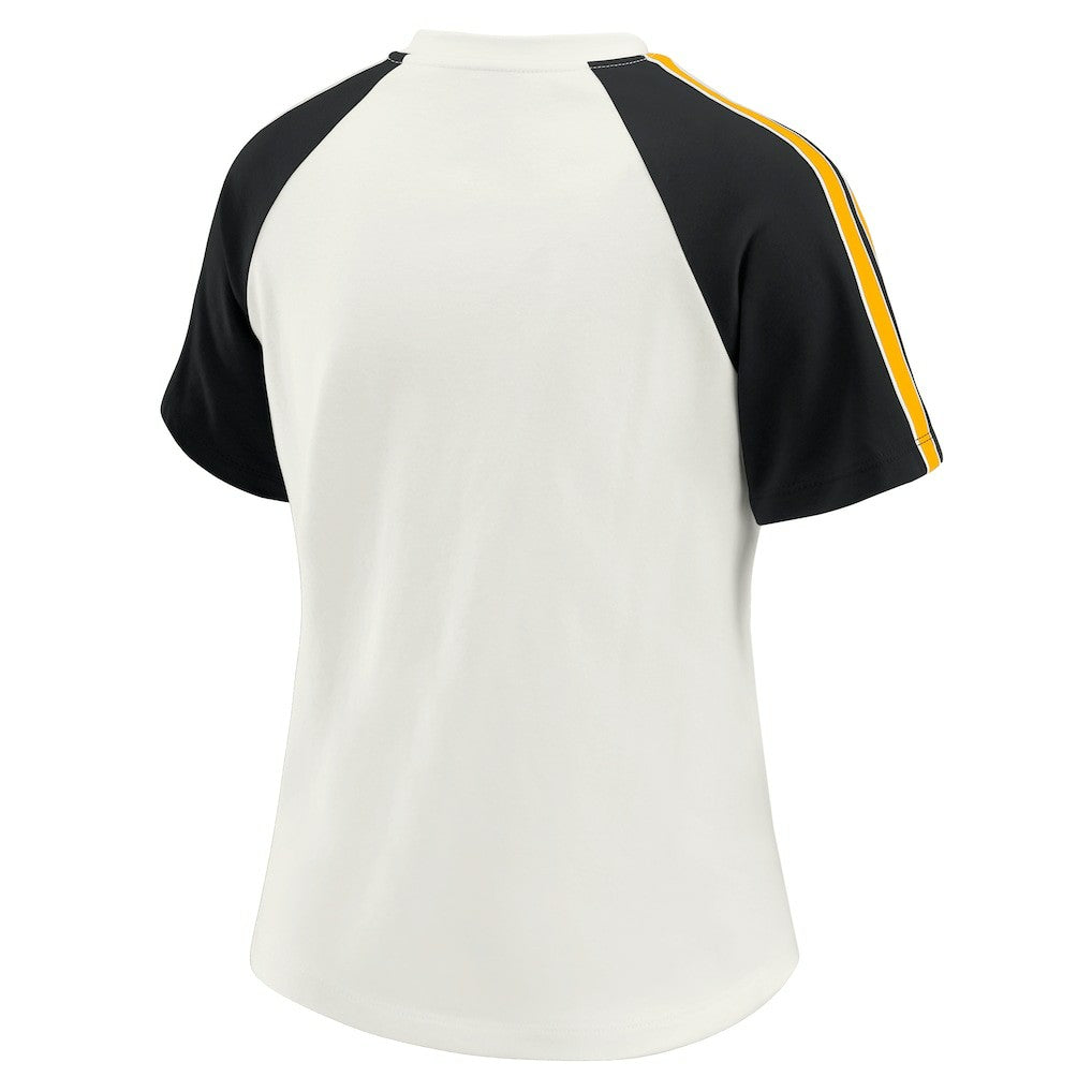 Pittsburgh Steelers WEAR by Erin Andrews Women's Sleeve Stripe Distressed Raglan T-Shirt - White T-shirts