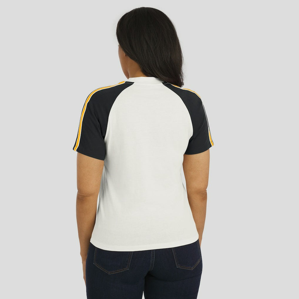 Pittsburgh Steelers WEAR by Erin Andrews Women's Sleeve Stripe Distressed Raglan T-Shirt - White T-shirts