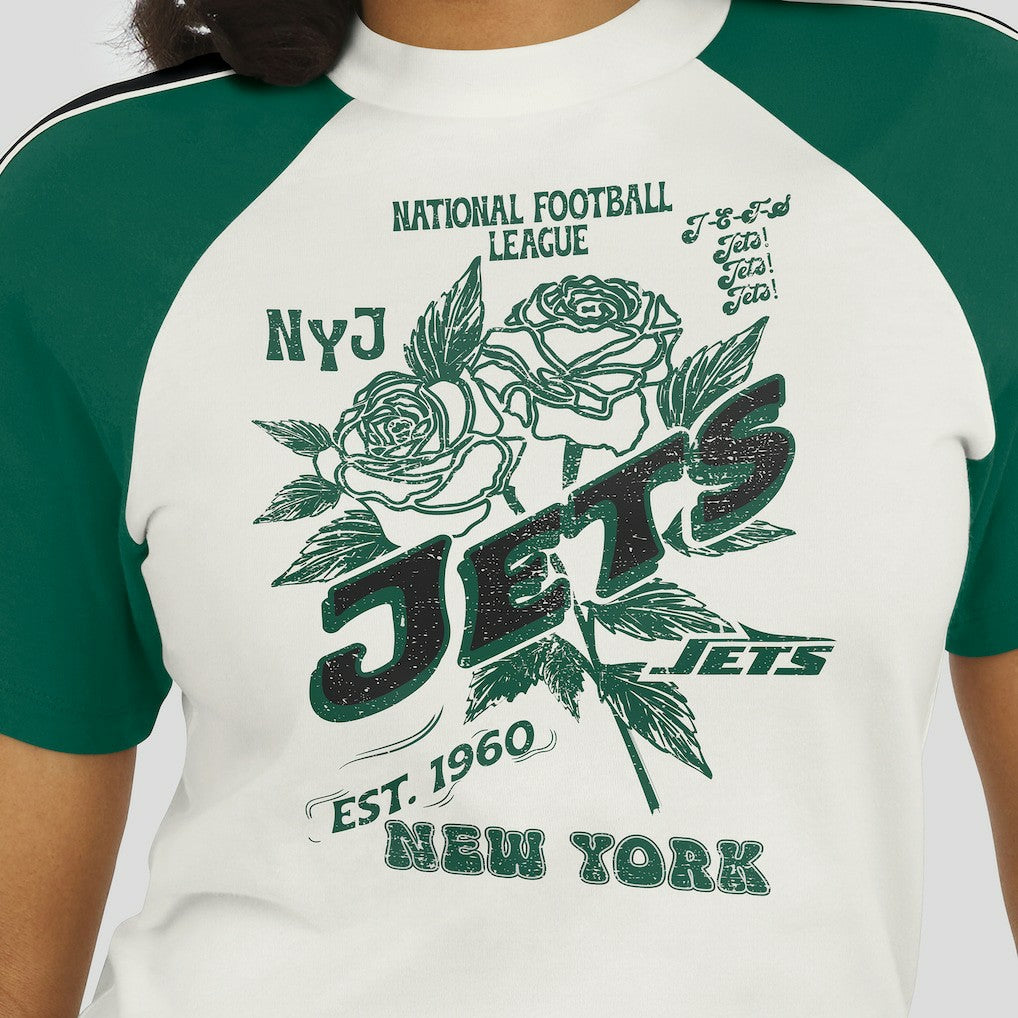 New York Jets WEAR by Erin Andrews Women's Sleeve Stripe Distressed Raglan T-Shirt - White T-shirts
