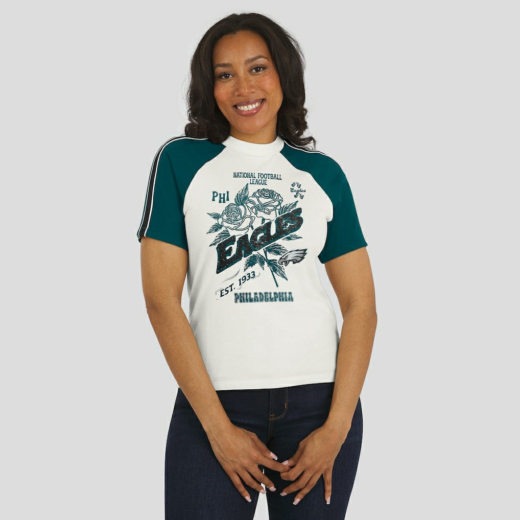 Philadelphia Eagles WEAR by Erin Andrews Women's Sleeve Stripe Distressed Raglan T-Shirt - White T-shirts