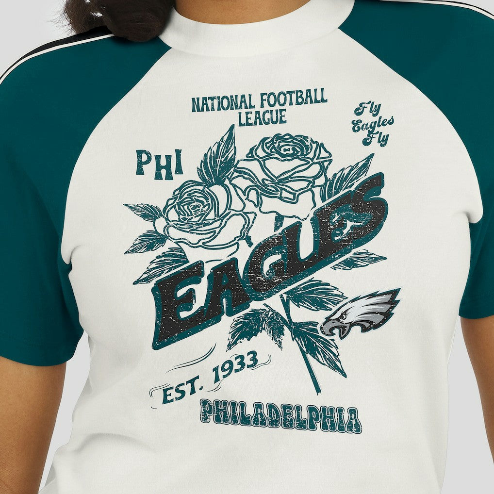 Philadelphia Eagles WEAR by Erin Andrews Women's Sleeve Stripe Distressed Raglan T-Shirt - White T-shirts